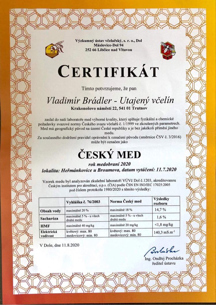 Certifikát na med